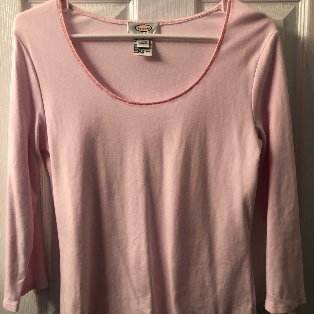 🎂Talbots Sequin Lace Trim Top Sz S. Pink